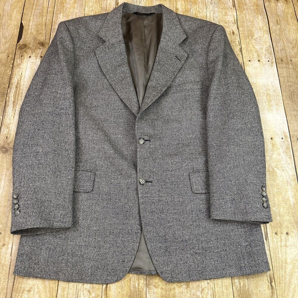 Jos A Bank Wool Silk Linen Blazer Sport Coat 43 Herringbone Executive Collection